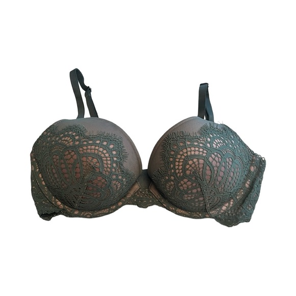 Victorias Secret Bra Womens Dream Angels Push Up Green Lace Size 32D Underwire - Picture 1 of 4